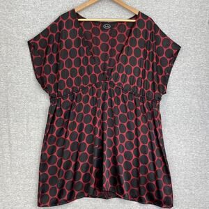 b & lu Blouse Womens 4XL Red Black Top Dots Flowy V neck Sleeveless Elastic